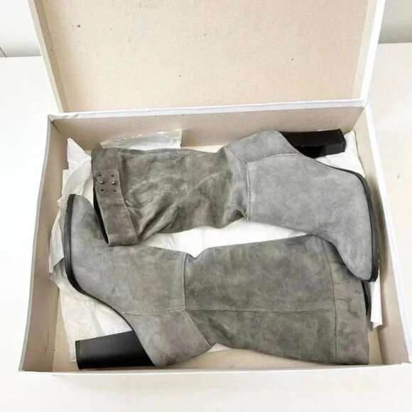 Grey Suede Boots Mid Calf Block Heel Slouch Boot Boho Size EU 38 NEW IN BOX - Picture 15 of 16